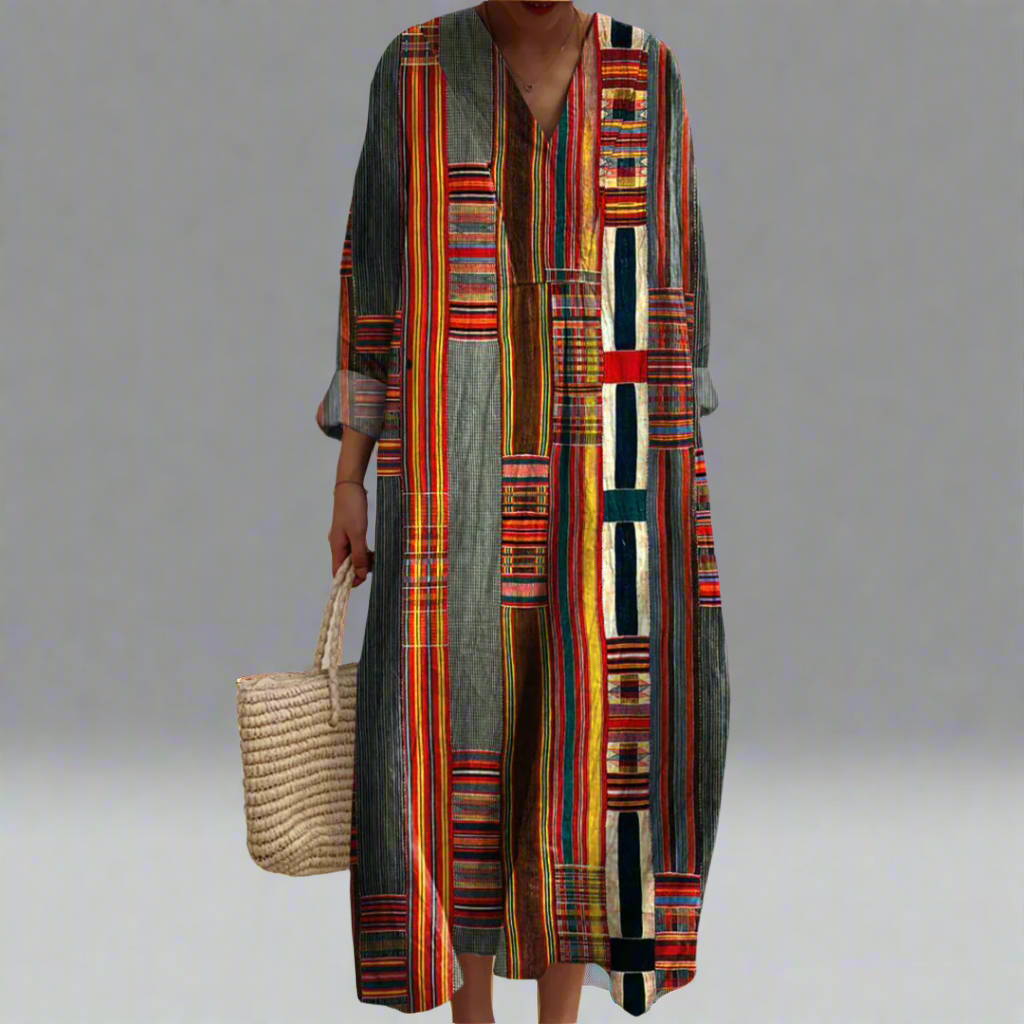 LB | Boho maxi sukienka w geometryczne paski