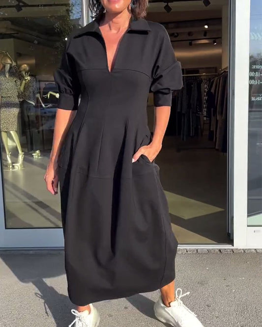 LB | Minimalistyczna sukienka midi o ustrukturyzowanym i nowoczesnym stylu