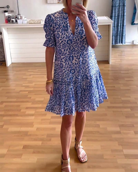 LB | Fresh Niebieska sukienka mini z krótkim rękawem
