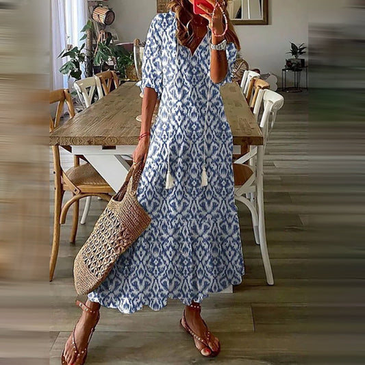 LB | Sukienka maxi w stylu boho z eleganckimi wzorami retro