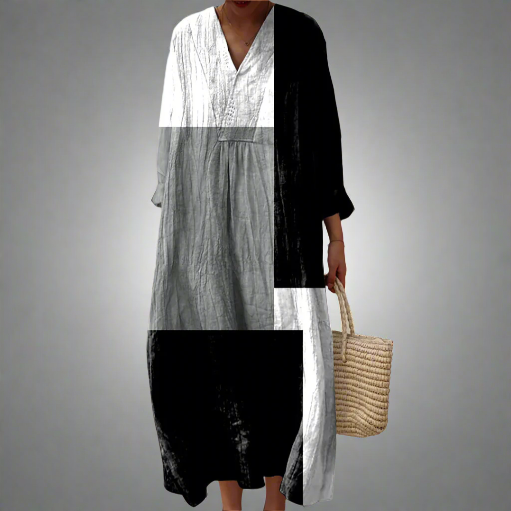 LB | Sukienka maxi w abstrakcyjny patchwork