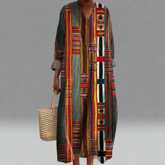 LB | Boho maxi sukienka w geometryczne paski
