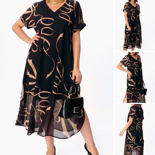 LB | ⏳ Oferta ograniczona czasowo 👗 Lejąca sukienka midi z dekoltem w szpic